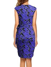 Berydress vestido de mujer clásico con cuello en V y manga de manga para cóctel, fiesta, trabajo, hasta la rodilla, floral, de imitación