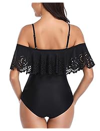 Traje de baño para dama, 1 pieza, con estampado floral vintage, con volantes, acolchado, monokini