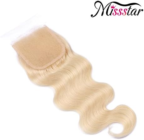 Misstar 10"-20" Brazilian 4x4 Lace Closure Body Wave Free Part 100% Remy Blonde Human Hair #613 (20 inches Free Part)
