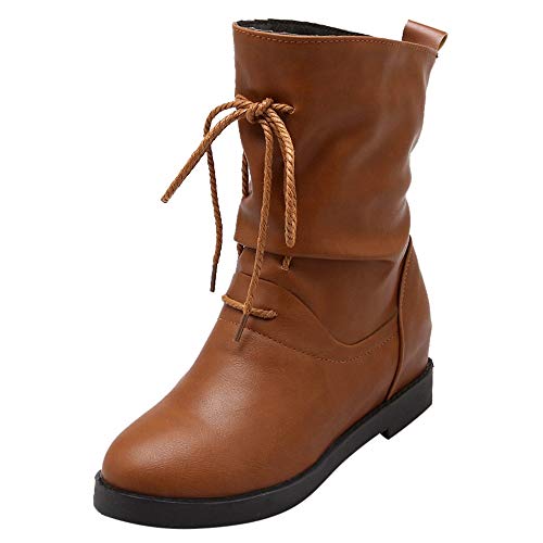 LandFox Originals Increase Boots,Women European Retro Leather Tie Martin Short Shoes