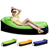 Inflatable Lounger Air Sofa Chair with U-shape neck pillow and handy storage bag for Camping&Hiking & Swimming pool to use as mattress (outdoor&indoor) (NEW Green Sofa)
