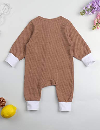 itkidboy Newborn Baby Boy Girl Cute Solid Color Long Sleeve Romper Jumpsuit with Bottons Outfits Clothes(3-6M) Brown