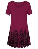 Womens Printed Flow Top,Laksmi Short Sleeve Scoop Neck A Line Loose Fit Casual Tunic Shirt,L Magenta
