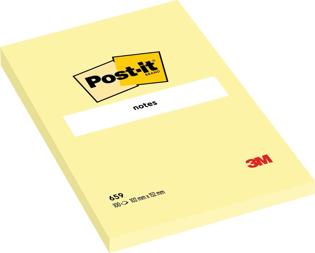 Post-it Large Notes, Canary Yellow, 102 mm x 152 mm, 100 Sheets/Pad, 6 Pads - Self-stick Notes For Note Taking, To Do Lists & Reminders