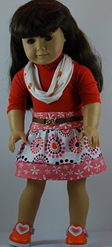 Peachy Orange Skirt Outfit includes Shoes and fits 18 inch American Girl Dolls.