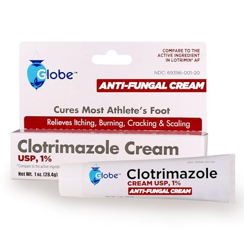 Globe Clotrimazole Antifungal Cream 1% USP (1 oz), Anti Fungal Treatment, Relieves Itching, Burning, Cracking and Scaling Associated Athletes Foot, Jock Itch, Ringworm and More