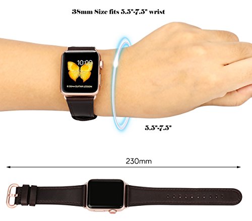 Apple Watch Band 38mm, JFdragon Dark Brown Oil-wax Vintage leather Replacement Iwatch Wrist Strap with Series 3 Metal Clasp for Apple Watch Series 3 Gold Aluminum - Thumbnail 5