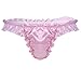YiZYiF Men's Silky Shiny Satin Flutter Ruffled Sissy Thongs Crossdress Underwear Pink Large(Waist:29.0-54.5