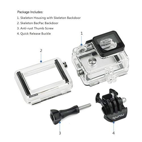 Side Open Protective Skeleton Housing Case with LCD Touch Backdoor and BacPac Backdoor for Extended LCD Screen or Expansion Battery - Compatible with GoPro Hero 4, 3, and 3+ - Transparent Clear