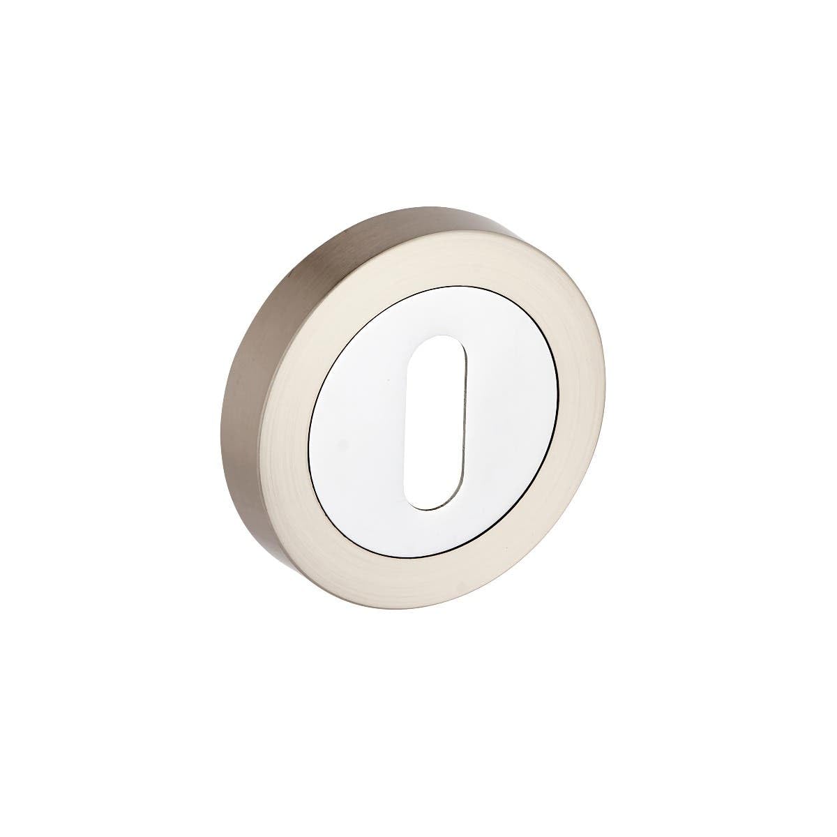 Designer Levers - Door Lock Keyhole - Door Escutcheon - Screw-on Rose - Dual Finish Polished and Brushed Nickel - 1 Pair - Fixings Included