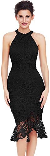 Lucklovell Women Sexy Sleeveless Lace Fishtail Bodycon Dress ((US 16-18)XL, Black)