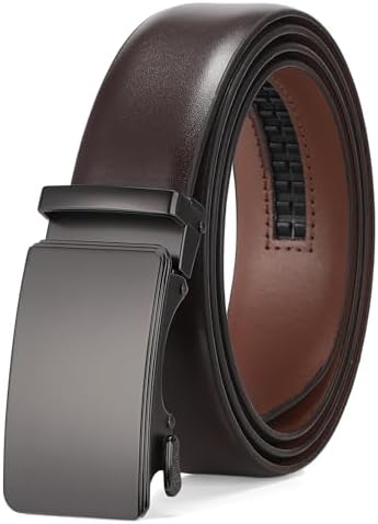 SENDEFN Men's Leather Belt Automatic Ratchet Buckle Slide Belt for