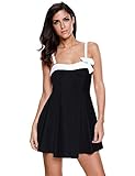 LookbookStore Women's Black Printed One-piece Swim Skirt Bathing Suit Swimsuit Black, Size L