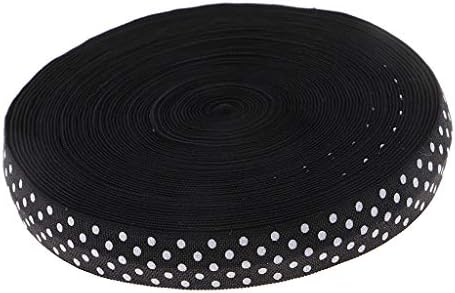 F Fityle 1 Roll 5 Yard Polka Dot Pattern Fold Over Elastic Spandex Satin Band Sewing Trim 15mm - Black, as described