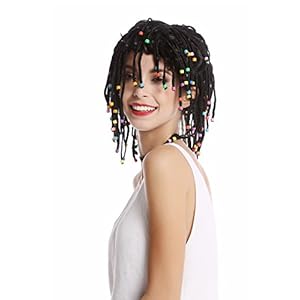 WIG ME UP ® – 90834-ZA103 Peluca Mujer Hombre Rayas Trenzado Trenzas con Perlas Negro Afro Reggae Caribe Gigolo Hippie