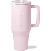 HydroJug Traveler - 40 oz Water Bottle with Handle & Flip Straw - Fits in Cup Holder, Leak Resistant Tumbler-Reusable Insulated Stainless Steel & Rubber Base - Gifts for Women & Men, Pink Sand