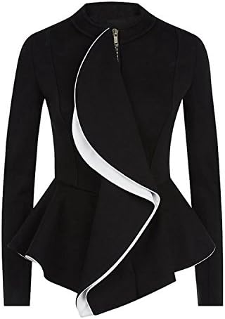 Solme Women Jacket Coat Lnew Spring Black Tops Girls O Neck Zipper Work Wear Long Sleeve Peplum Women Jacket
