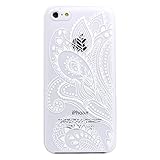 Iphone 5C Case, LUOLNH Henna White Floral Paisley Flower Hard Plastic Clear Case Silicone Skin Cover for Apple Iphone 5C