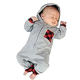 Newborn Baby Outfits Clothes Infant Boy Girl Plaid Hooded Romper Jumpsuit