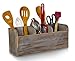 Besti Wooden Kitchen Utensil Holder With 3 Compartments | Torched Wood Utensil Organizer | For Cutlery, Napkins, Cups & More | Vintage Countertop Caddy Box | Size: 6.5 x 14.8 x 5” Inch (Rustic)