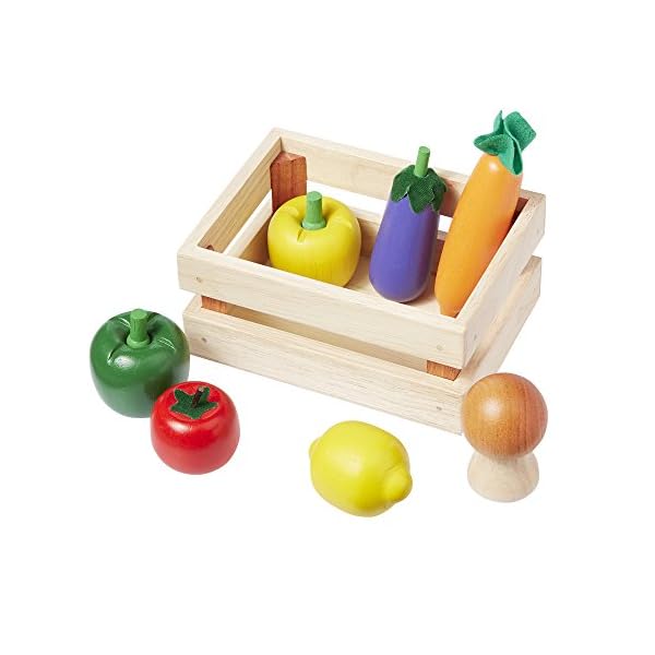 howa Kaufladen Zubehör aus Holz - 35-teiliges Kaufmannsladen Zubehör Set mit Obst, Gemüse, Backwaren, Milchprodukten, Fisch, Fleisch und EIS - in 5 Holzkistchen 14876 – Bild 4