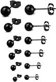 Jstyle Jewelry Stainless Steel Mens Womens Ball Stud Earrings Round 2-7mm 6 Pairs Black