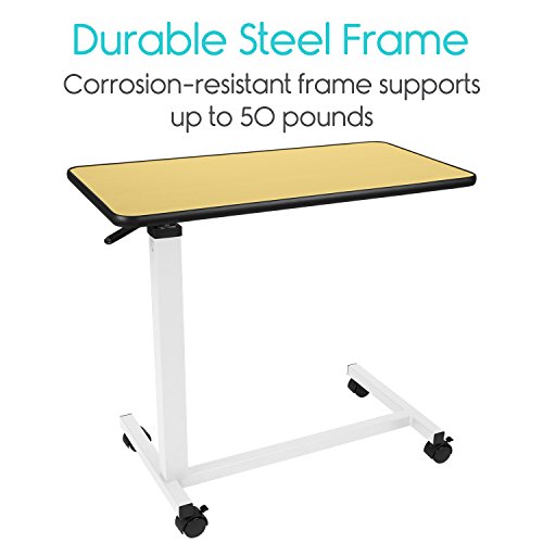 Overbed Table by Vive Swivel Tilt Top Rolling Tray Table Adjustable