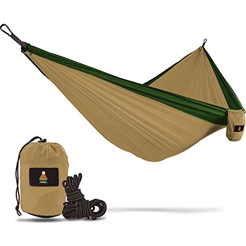 Double Hammock Camping Gear Straps | Best Portable Parachute Nylon 2 Person Folding Hammock with Tree Hanging Straps, Rope & Instruction Booklet | Ideal for Travel, Hiking & Backpacking