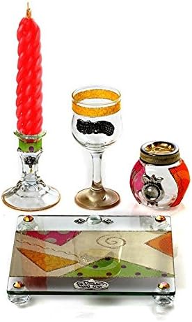 Havdalah Set For Braided Candle + Spice Box Holder - Lily Art HAVDALAH SET WITH TRAY TRIANGLES (Bundle)