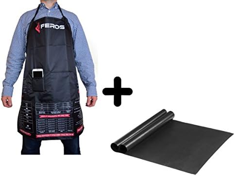 FEROS KIT - (3 Items Cheat Sheet BBQ Apron + 2 Non-Stick BPA-Free BBQ Grill & Baking Mats