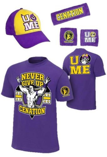 John Cena Mens Purple Costume Hat T-shirt Wristbands