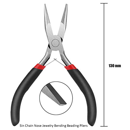 2Pack Jewelry Beading Pliers Mini Long 5 Inch Needle Nose Precision and Flat Nose Pliers Jewelery Wire Work Pliers Tool by FENGWANGLI