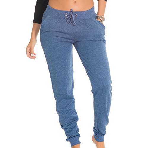 Coco-Limon Jogger Pants For Women, Long French Terry With Rib Trimming & Side Pockets, Denim, Small