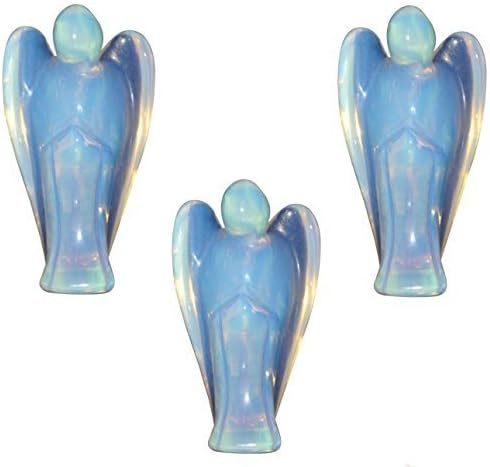 Set of 3 Pocket Guardian Angel, Opalite Angel, Opal Stone Hand Carved Angel,Touch Stone,Gemstone angel, Comfort Token, Meditation Token, Prayer Angel, With Organza Gift Pouch (3X1.5'' tall)