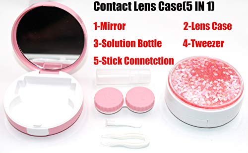 Cute Fashion Contact Lens Case,Portable Travel Glitter Luxury Bling Stars Liquid Quicksand Contact Lens Cases Eye Care Set(Gray-2) - Thumbnail 4