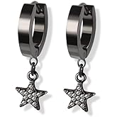 316L Stainless Steel CZ Crystal Star Dangling Huggie Hoop Earrings, Sold as a Pair