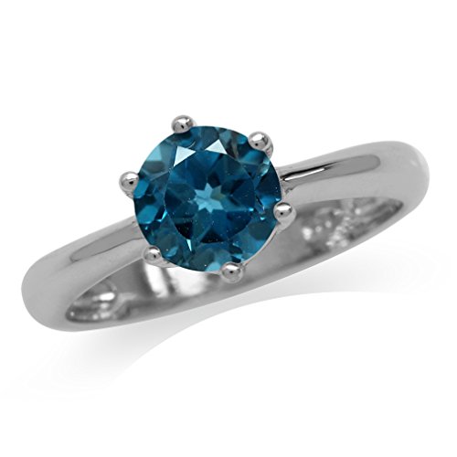 1.6ct. Genuine London Blue Topaz White Gold Plated 925 Sterling Silver Solitaire Ring Size 9