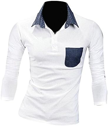 Jeansian Mens Dress Casual Slim Fit Long Sleeve T-Shirts D411 White L