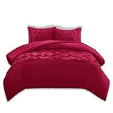 Comfort Spaces Cavoy 3 Piece King Duvet Cover Zipper Closure and Corner Ties Pinch Pleated Tufted Ultra Soft Microfiber Luxury Bedding-Set, Full/Queen, Red