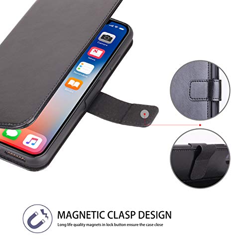 lopie [Triple Series Case for iPhone Xs Max PU Leather Wallet Cover Detachable [2 in 1 Design] [Kickstand Feature] [Hand Strap] [Magnetic Closure] 6.5" iPhone Xs Plus Folio Flip Case - Black - Thumbnail 6