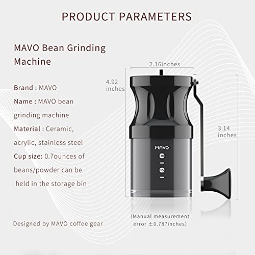 MAVO Manual Coffee Grinder, Burr Coffee Bean Grinder Conical Ceramic Burrs x 2 12 Adjustable