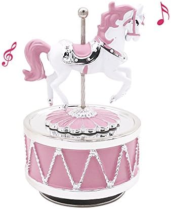POPgifts Laxury Carousel Music Box,Happy Pony Design,Pink