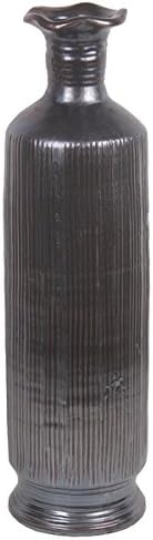 Dark Grey Ribbed Ceramic Vase