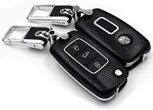 ontto Keyless Key Cover Case with Keychain Premium Leather Key Fob Protector Skin Holder Fit for VW Volkswagen Jetta GTI Golf 3 Buttons Black