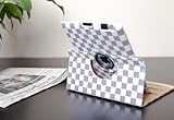 SANOXY WHITE+GRAY CHECKER PATTERN For The New iPad 3 360 PU Leather Rotating Magnetic Smart Cover Case(Will also Fit for the Ipad 2)