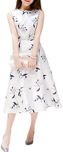 Comemall Womens Sleeveless Floral Printed Ball Gown Party Cocktail Midi A-Line Dress