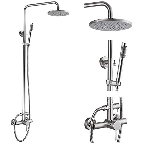 Brushed Nickel Outdoor Shower Fixture Set SUS304 Stainless Steel 8 Inch