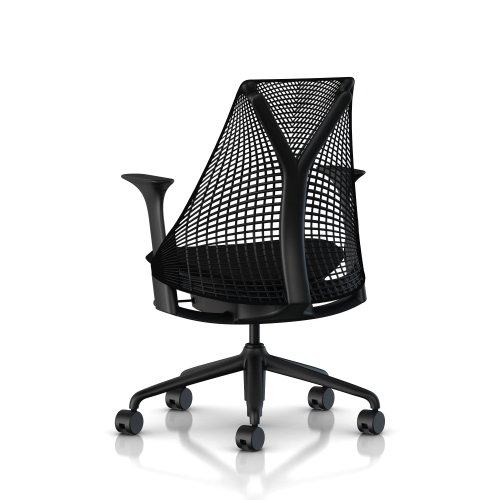 Herman Miller Sayl Ergonomic Office Chair with Tilt Limiter and Carpet Casters | Stationary Seat Depth and Arms | Black Frame with Licorice Crepe Seat