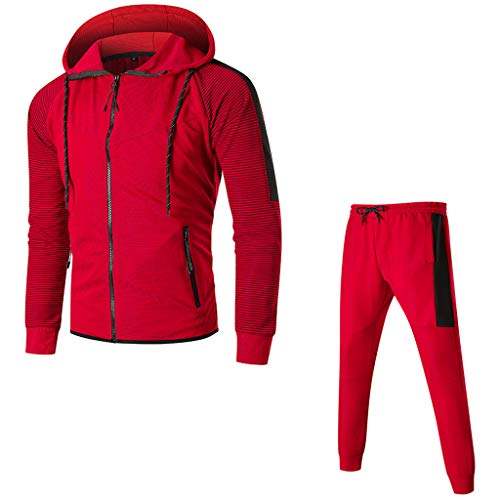 Men's 2 Piece Zipper Hoodie Tracksuit Set Casual Sport Jogging Sweatsuit Activewear Full Zip Sweatshirt Jacket Pants Red