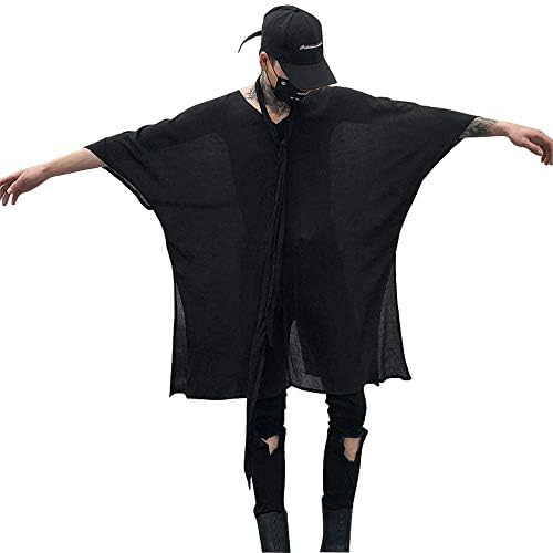 Men Punk Gothic Style Loose Long T-Shirt Male Oversize V-Neck Casual Short Sleeve Tee Shirt